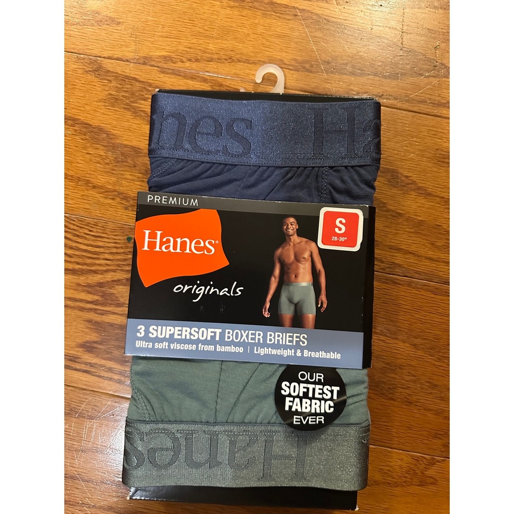 Hanes Originals Premium 3 Pack Supersoft Bamboo Boxer Briefs Blue Green Mens S